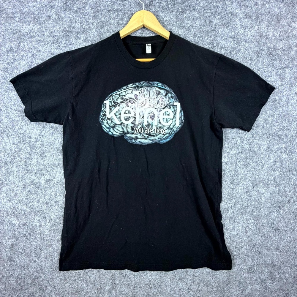 American Apparel Kernel You Are Here Brain T Shirt Mens XL Black Blue Graphic